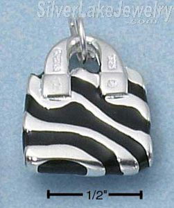 Sterling Silver Enamel 3D Zebra Stripe Purse With Cubic Zirconias