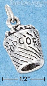 Sterling Silver Three Dimensional Bucket Of Popcorn Charm