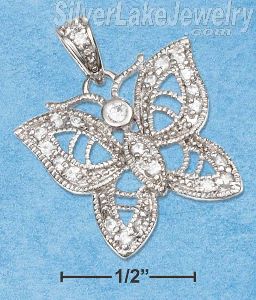 Sterling Silver Cz Filigree Butterfly Pendant