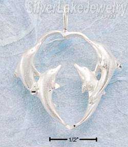 Sterling Silver Diamond Cut Dolphins Pendant Forming Heart Shape