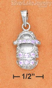 Sterling Silver June Cubic Zirconia Baby Shoe Pendant