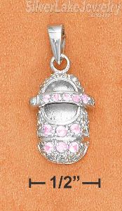 Sterling Silver October Cubic Zirconia Baby Shoe Pendant