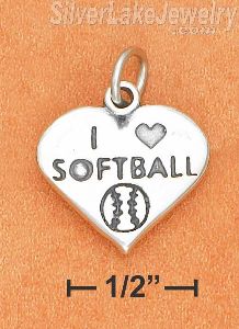 Sterling Silver High Polish Heart With "I Heart Softball" Charm And Softball