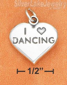 Sterling Silver High Polish Heart With "I Heart Dancing" Charm