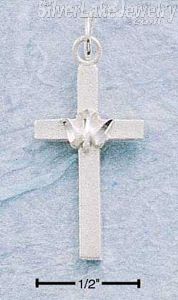 Sterling Silver Flat Cross Charm With Diamond Cut Peace Dove In Center