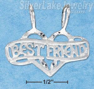 Sterling Silver Diamond Cut Two Piece Break Apart Heart "Best Friend" Pendant