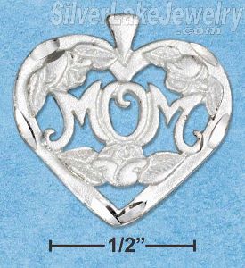 Sterling Silver Small Heart And Flowers With "Mom" Pendant