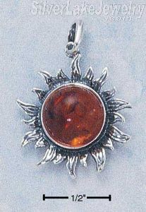 Sterling Silver Antiqued Amber Sun Pendant