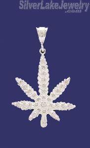 Sterling Silver CZ Dia-cut Pot Marijuana Charm Pendant