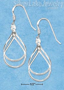 Sterling Silver Frosted Diamond Cut Double Open Teardrop Earrings On French Wire