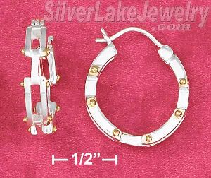 Sterling Silver Two-Tone 3/4" Hoop Earring W/Gold Overlay Rivets & French Lock