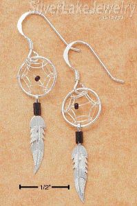 Sterling Silver Tiny Black Dreamcatcher Earrings