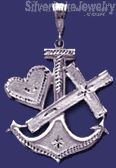 Sterling Silver DC Big Anchor Cross w/Heart Charm Pendant