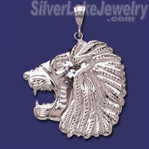 Sterling Silver Diamond-Cut Very Big Lion Head Charm Pendant
