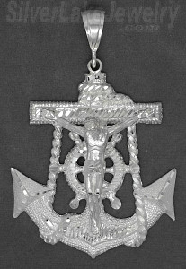 Sterling Silver Diamond-Cut Big Anchor Crucifix Charm Pendant