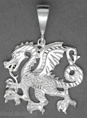 Sterling Silver Diamond-Cut Big Winged Dragon Charm Pendant