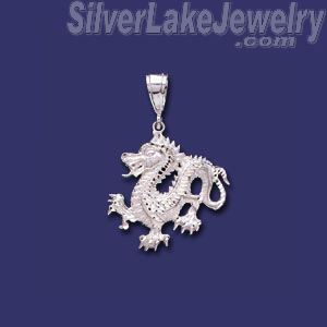 Sterling Silver Diamond-cut Large Dragon Charm Pendant