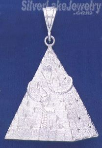 Sterling Silver Diamond-Cut Very Large Egyptian Pyramid w/Cobra & Ankh Pendant