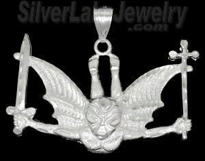 Sterling Silver DC Gargoyle Flying Winged Man w/Sword & Cross Ch