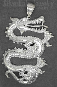 Sterling Silver Very Large Big Diamond-Cut Dragon Charm Pendant