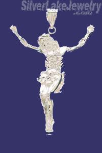 Sterling Silver Diamond-Cut Big Jesus Christ Crucifix Charm Pendant