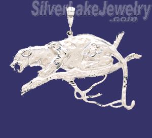 Sterling Silver DC Big Leopard on Tree Branch Charm Pendant