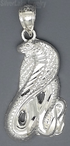 Sterling Silver Diamond-Cut Snake Cobra Charm Pendant