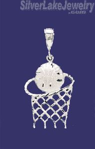 Sterling Silver DC Big Basketball & Net Charm Pendant