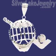 Sterling Silver DC Big Hockey Mask Puck Stick Charm Pendant