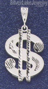 Sterling Silver Large Diamond-cut Dollar Money Sign Pendant