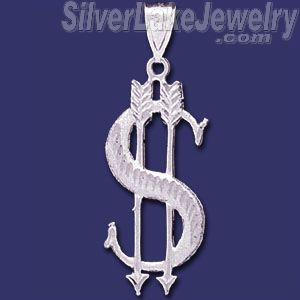 Sterling Silver DC Big Dollar Money Sign w/Arrows Charm Pendant