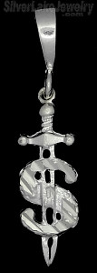 Sterling Silver DC Dollar Money Sign w/Sword Charm Pendant