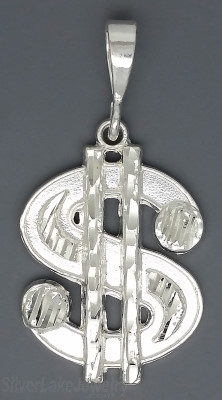 Sterling Silver Diamond-Cut Dollar Money Sign Charm Pendant