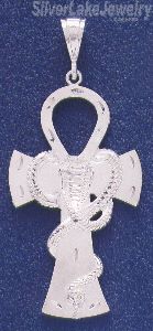 Sterling Silver Diamond-Cut Big Ankh Ansate Cross w/Cobra Charm Pendant