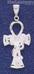 Sterling Silver DC Ankh Ansate Cross w/Cobra Charm Pendant