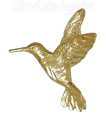 14K Gold Hummingbird Diamond-Cut Small Bird Charm Pendant