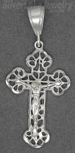 Sterling Silver Diamond-Cut Crucifix Budded Cross Charm Pendant