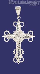 Sterling Silver Diamond-cut Fleur-de-lis Fleury Flory Cross Charm Pendant