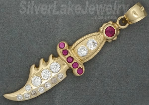 14K Gold Knife CZ Charm Pendant