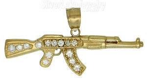 14K Gold AK-47 Assault Rifle CZ Charm Pendant