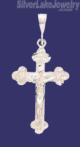 Sterling Silver Diamond-cut Budded Cross Jesus Christ Crucifix Charm Pendant