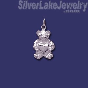 Sterling Silver Plush Bear w/Heart Animal Charm Pendant