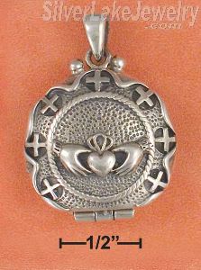 Sterling Silver Claddagh Locket With Cross Border And Filigree Back