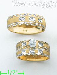 2-Tone 14K Gold Couple's Rings w/Dia-cut Stars & "V" Design