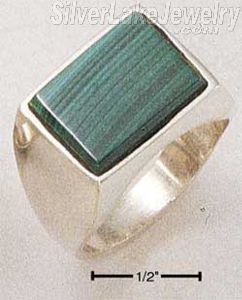 Sterling Silver Men'S Rectangular Malachite Ring Size 12