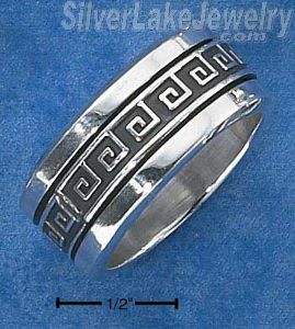 Sterling Silver Mens Antiqued Worry Ring With Greek Key Spinning Band Size 13