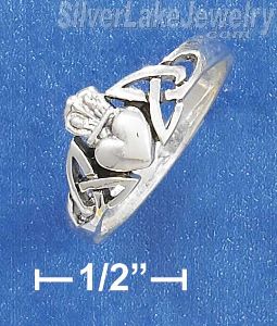 Sterling Silver Celtic Claddagh Ring With Surrounding Knot Work Design Size 9