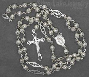 Sterling Silver 24" Crucifix & Virgin Mary Rosary 5mm Beads