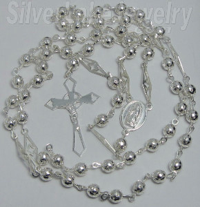 Sterling Silver 25" Crucifix & Virgin Mary 5mm Beads