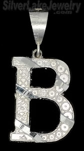 Sterling Silver Dia-cut Stripes Initial Letter B Charm Pendant